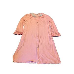 Dan Ellen Small Medium Nightgown Pink Floral Silky Housecoat Snap Front Long USA